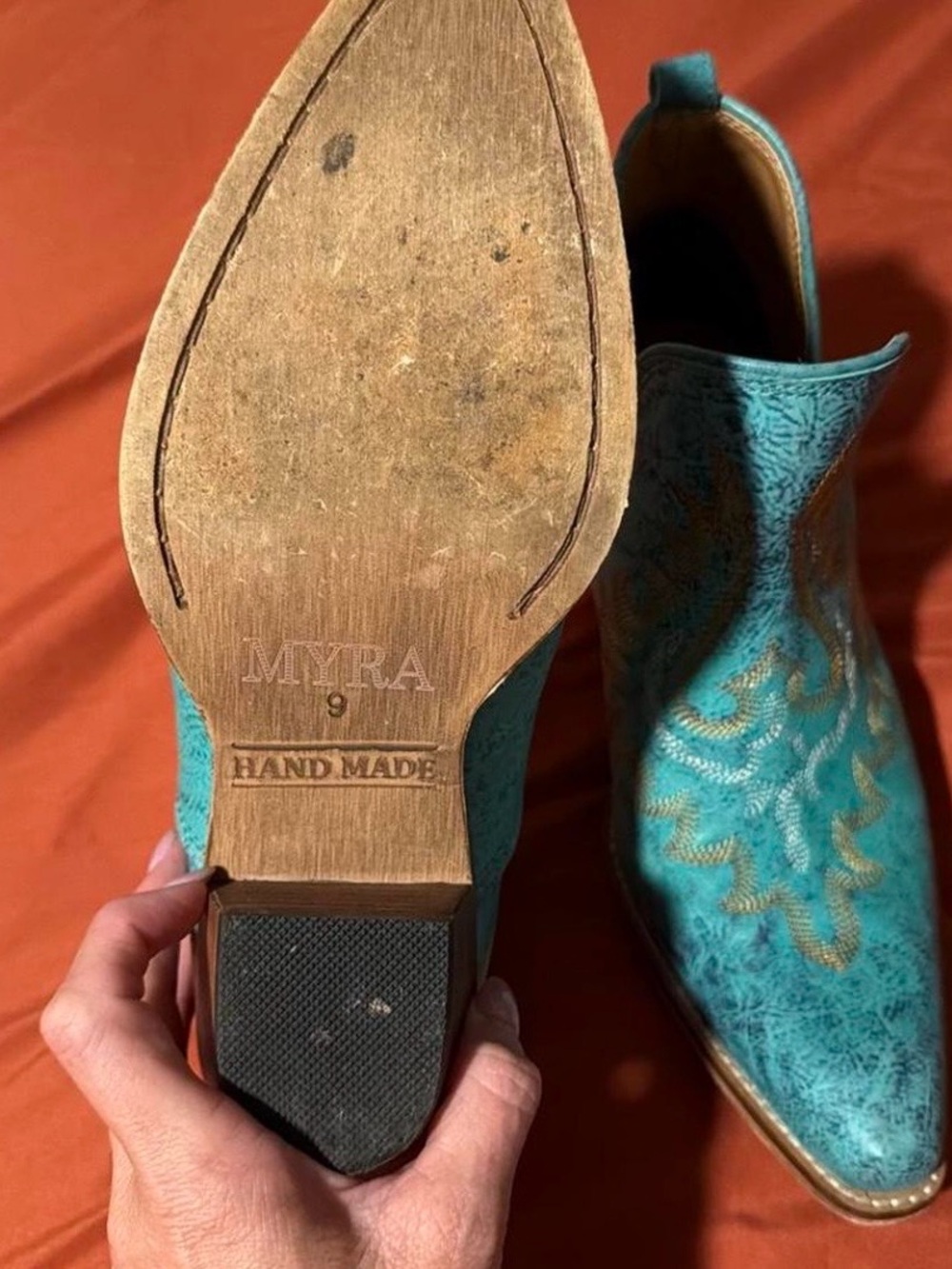 Myra Bag Turquoise Embroidered Western Ankle Booties